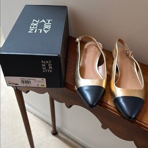 Naturalizer Two-Tone Gold and Black Slingback Heels
